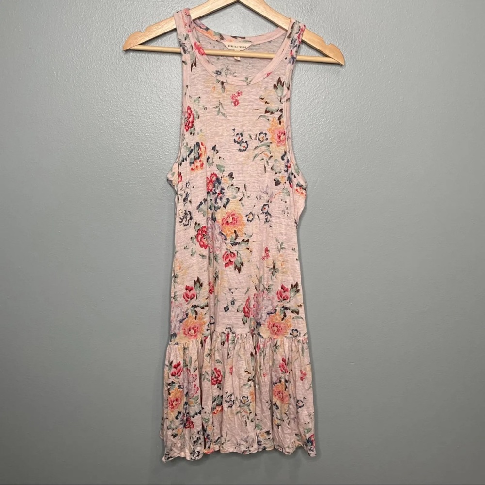 REBECCA TAYLOR marlena floral linen tank dress Womens Casual Sz XL